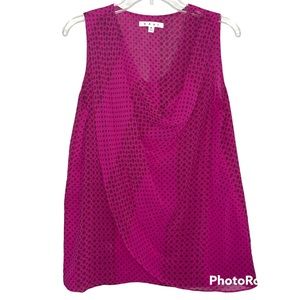 CAbi size Medium faux wrap floral cowl neck sleeveless blouse color magenta
